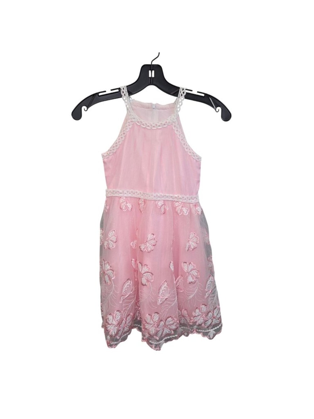 Sunny Fashion Pink  7 Dress  Butterfly Embroidery Lace Trim Satin Lining 4370